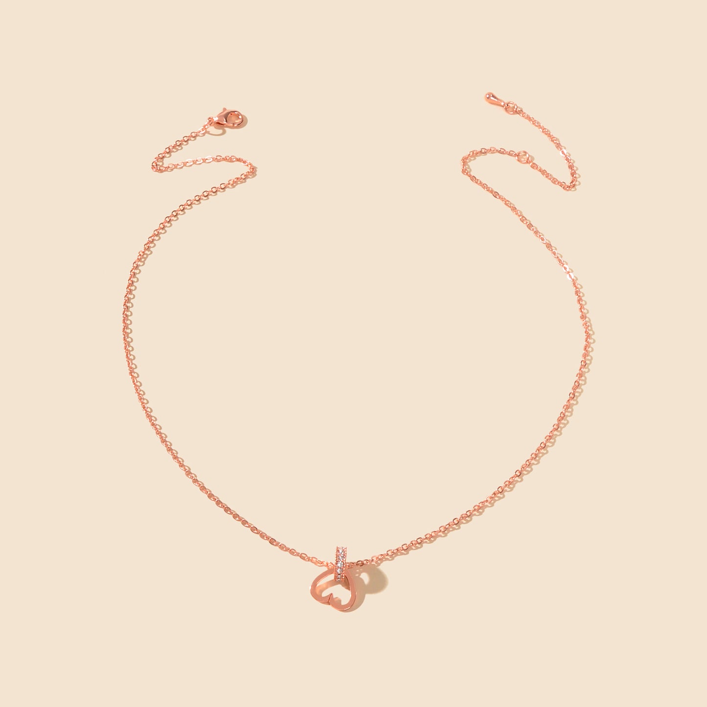 Wedding Bridal Jewelry Rosegold Chain Rhinestone Circle Heart Clavicle Necklace