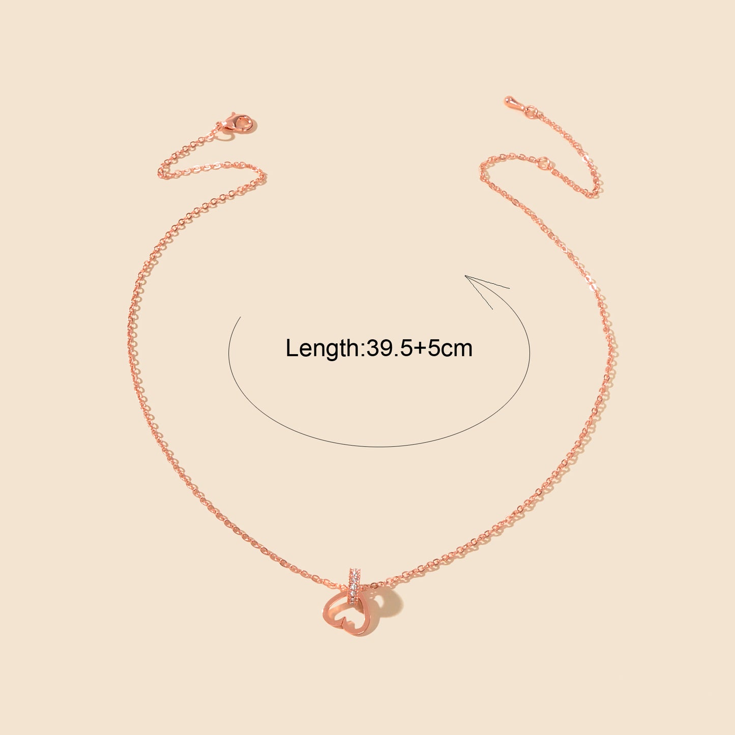 Wedding Bridal Jewelry Rosegold Chain Rhinestone Circle Heart Clavicle Necklace