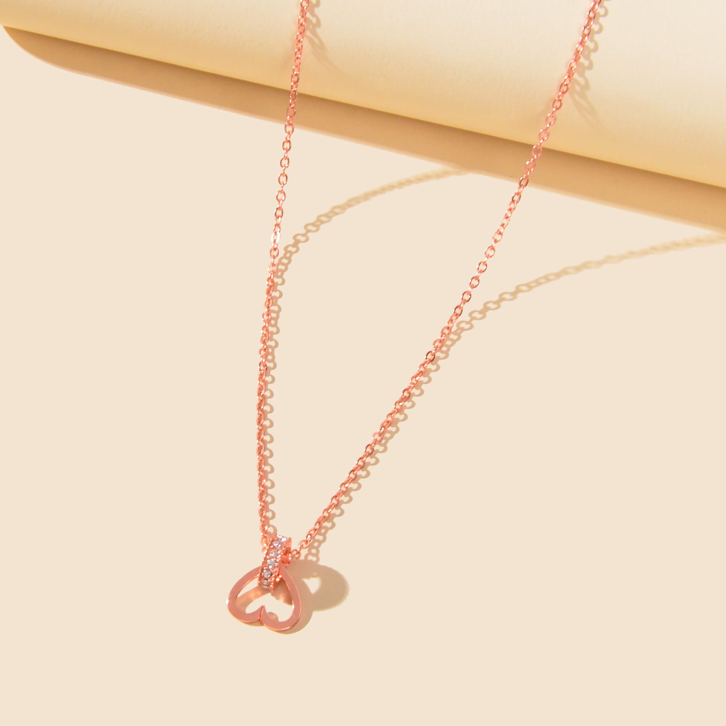 Wedding Bridal Jewelry Rosegold Chain Rhinestone Circle Heart Clavicle Necklace
