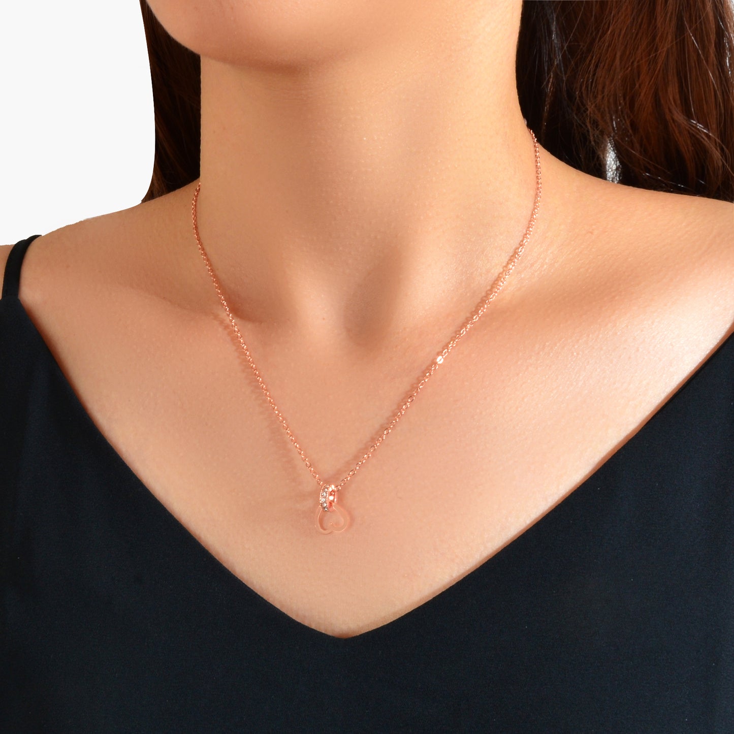 Wedding Bridal Jewelry Rosegold Chain Rhinestone Circle Heart Clavicle Necklace