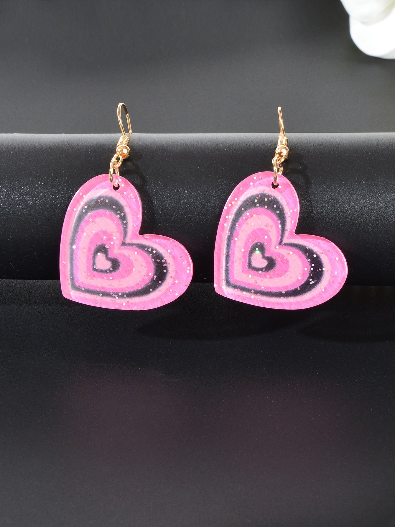 Colorful Sparkling Glittery Heart Pendant Earrings Radiant Glamour Party Jewelry