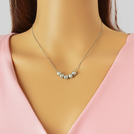 Minimalist Silver Chain Beaded Pendant Clavicle Necklace Women Trendy Accessory