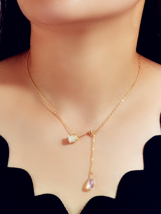 Elegant Jewellery Gold Chain Acrylic Water Drop Beads Flower Charm Y Necklace