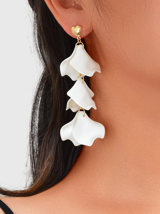 Romantic Flower Petal Long Pendant Dangle Earrings Women Party Dating Jewellery