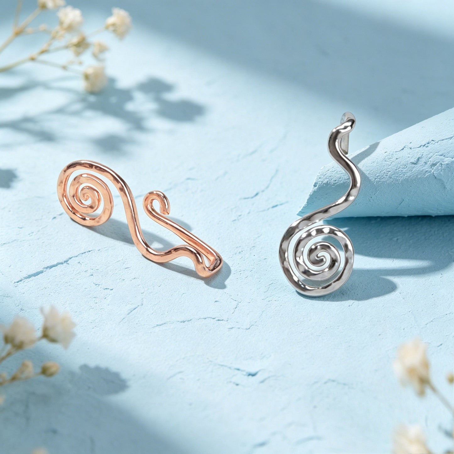 2 pcs Rose Gold Silver Spiral Ear Cuff Simple Irregular Metal Geometric Ear Clip