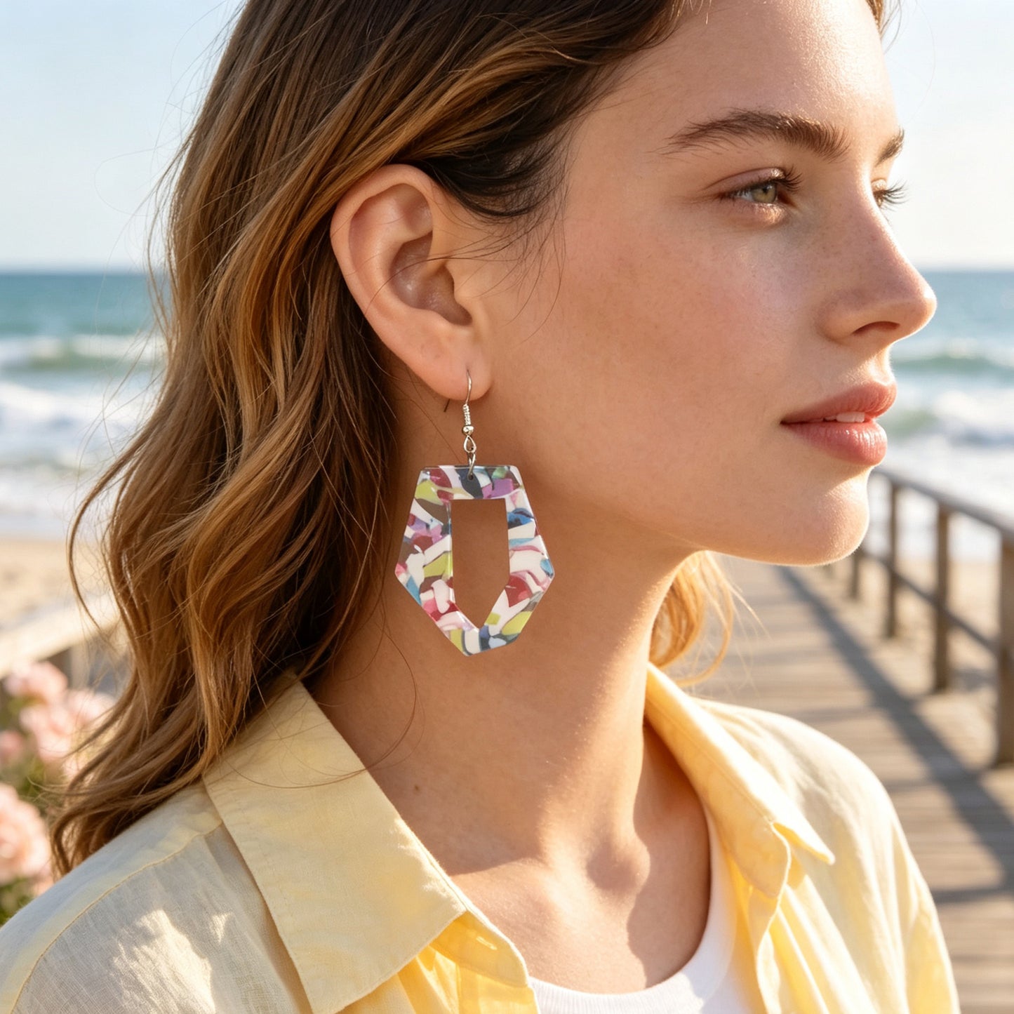 Irregular Geometric Shape Colorful Stone Vein Acrylic Earrings  Beach Vacation Pool Party Jewelry
