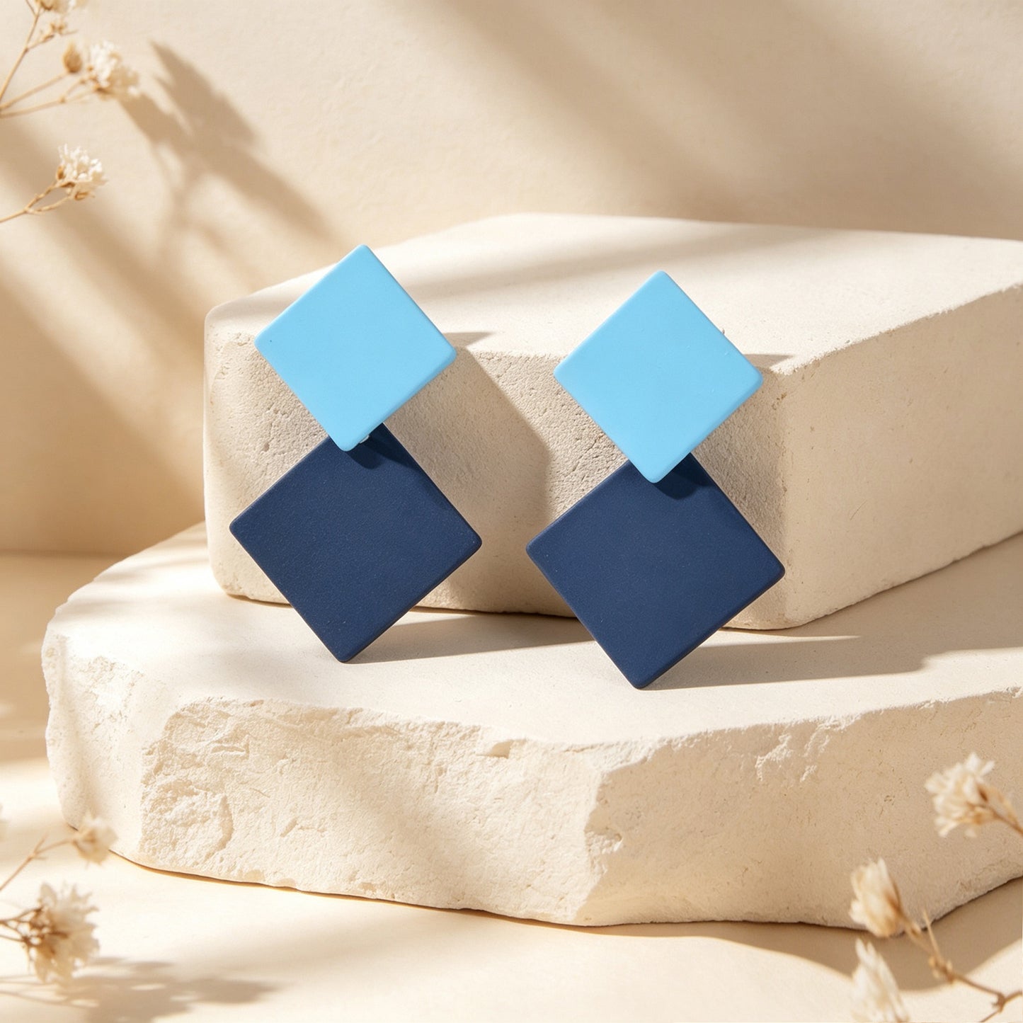 Retro Two Tone Geometric Square Stud Earrings Elegant Daily Party Jewelry Gift