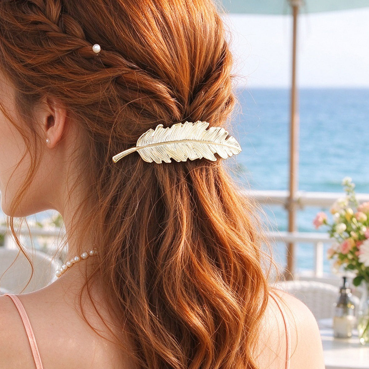 Graceful Gold Silver Leaf Feather Hair Clip Barrette Wedding Hair Accessories