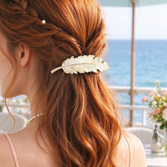 Graceful Gold Silver Leaf Feather Hair Clip Barrette Wedding Hair Accessories
