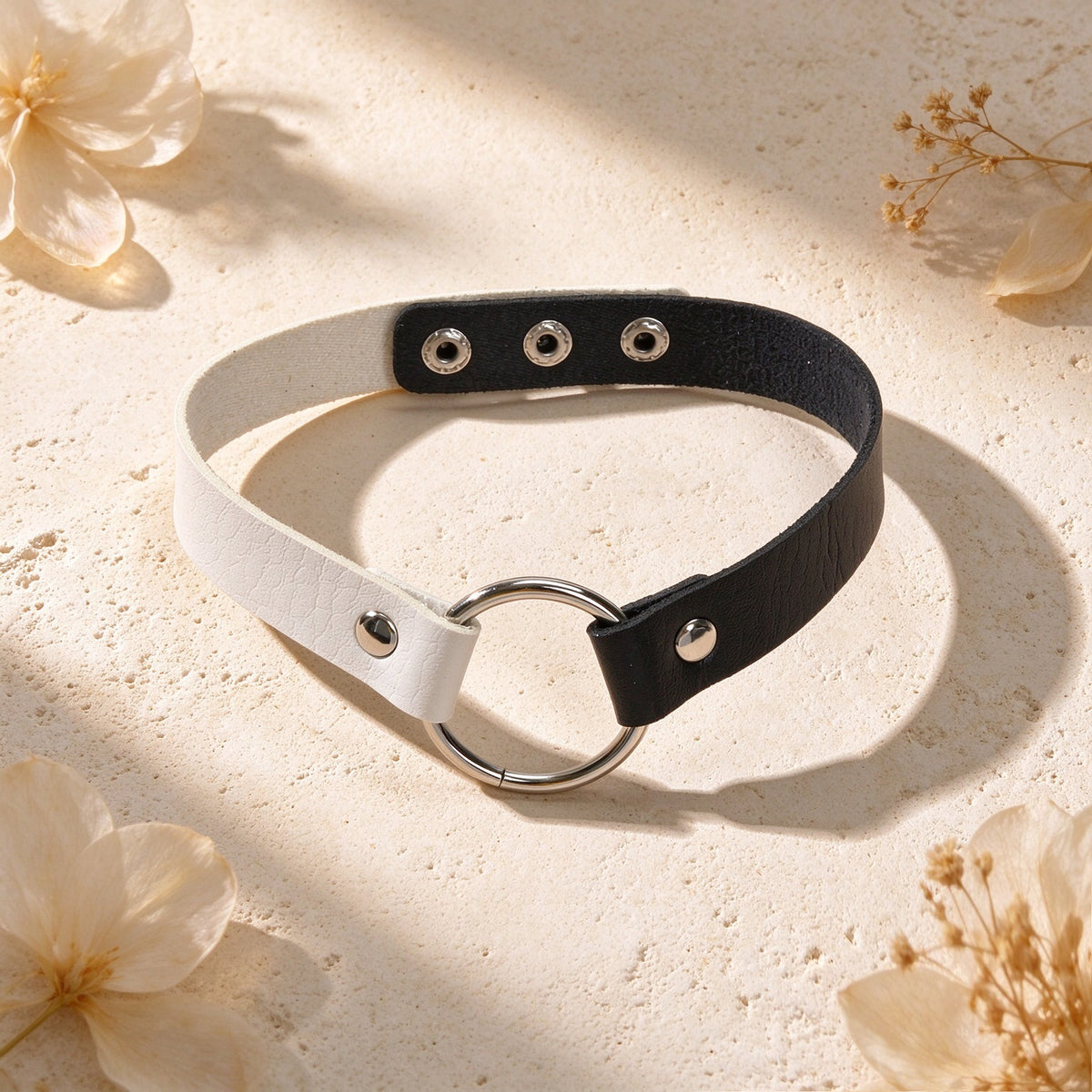 Color Block PU Leather Choker Necklace Alloy Geometric Decor Gothic Punk Jewelry