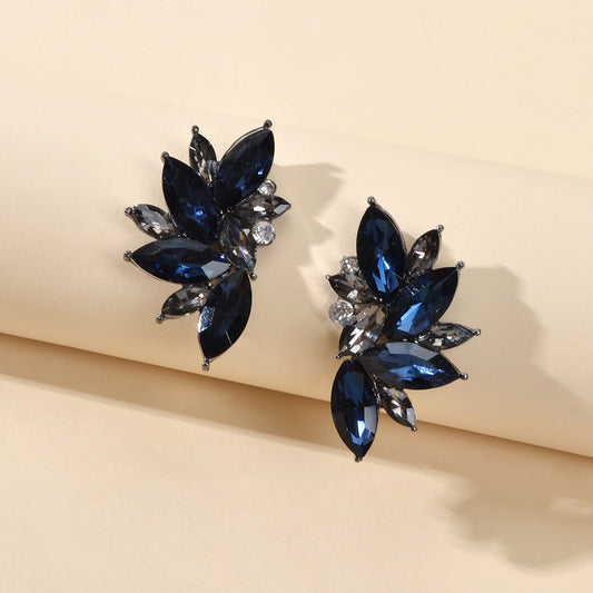 Female Luxurious Jewelry Sparkly Crystal Flower Stud Bridal Engagement Earrings