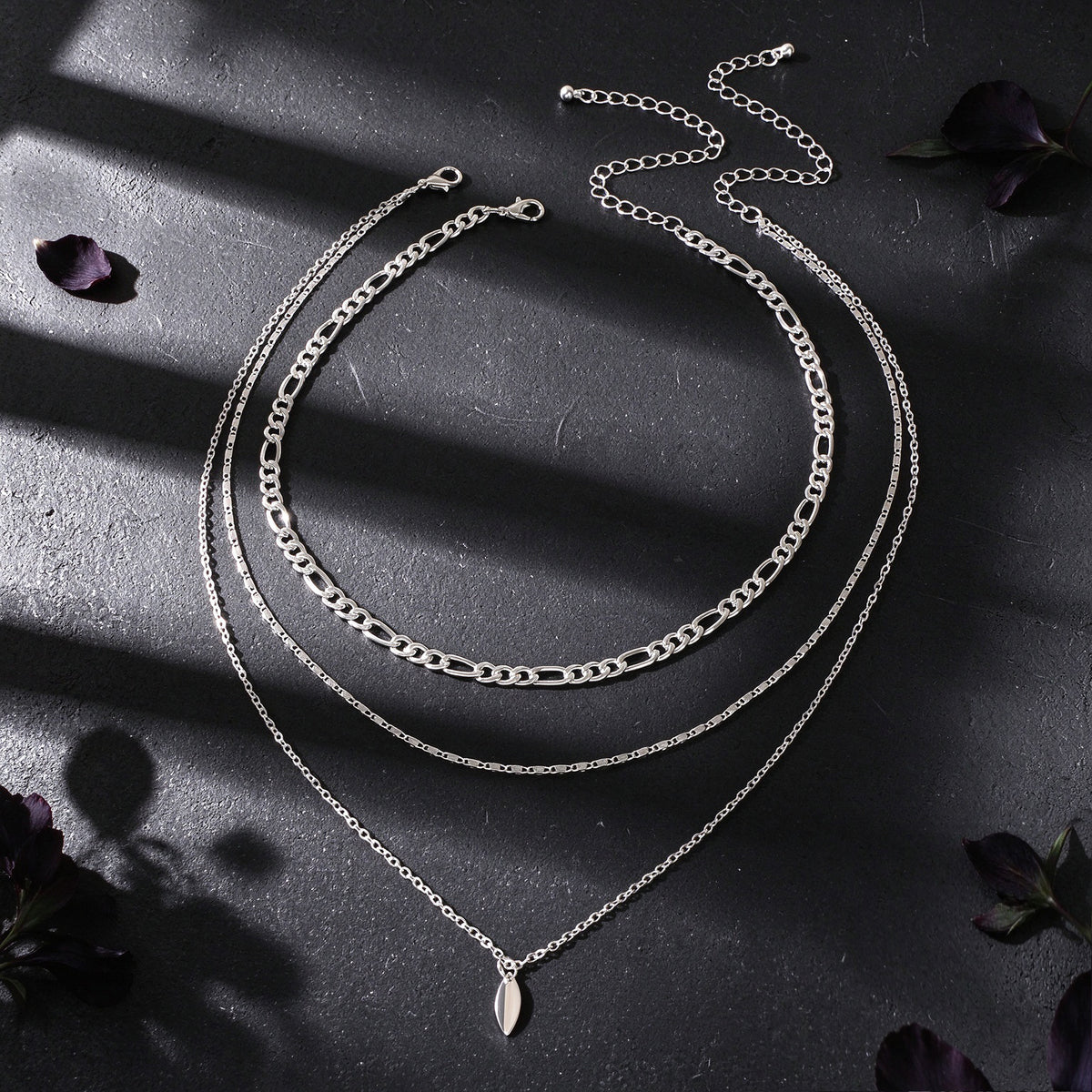 2PCS Gold Silver Layered Figaro Chain Leaf Pendant Necklace Dainty Jewelry gift