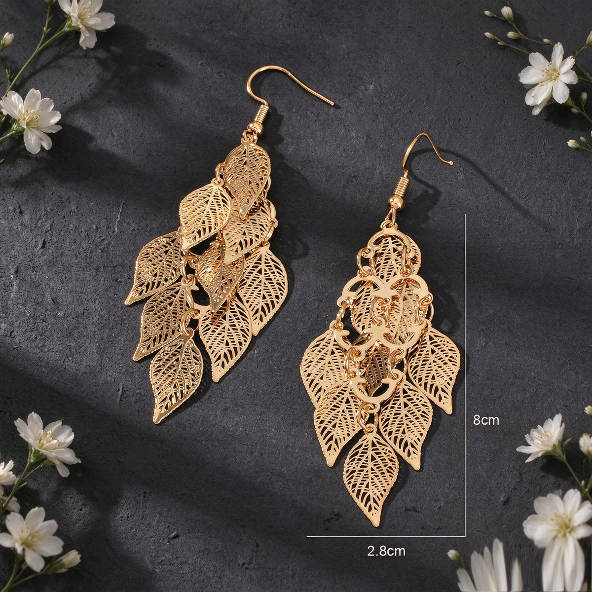 Hollow Multi Layer Leaf Tassel Dangle Earrings Boho Vacation Party Jewelry Gift