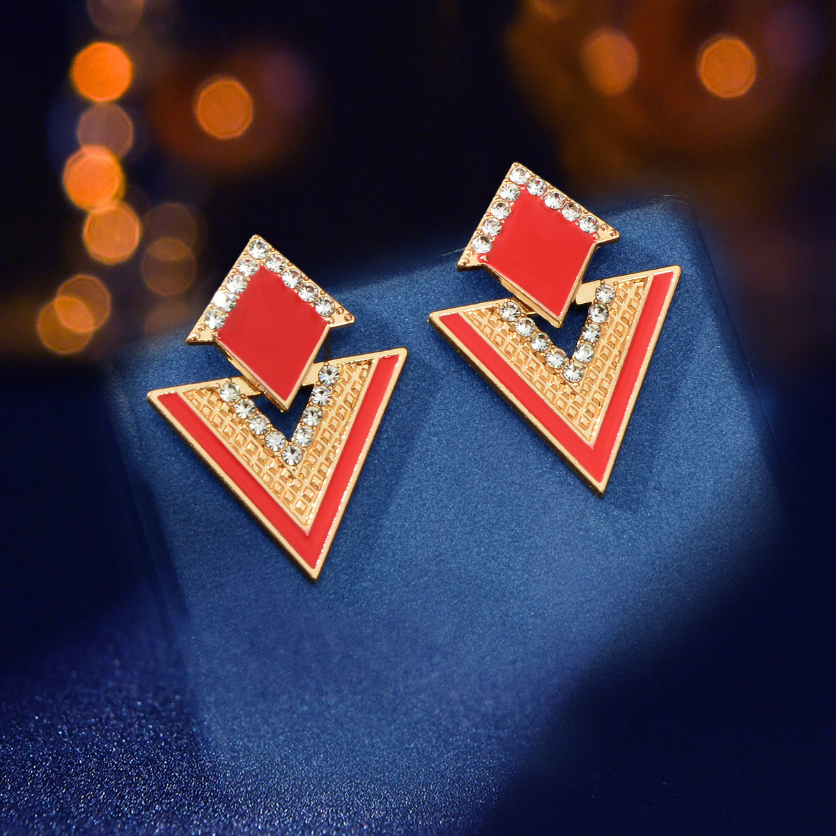 Costume Jewellery Rhinestone Enamel Triangle Geometric Stud Bridal Earrings Gift
