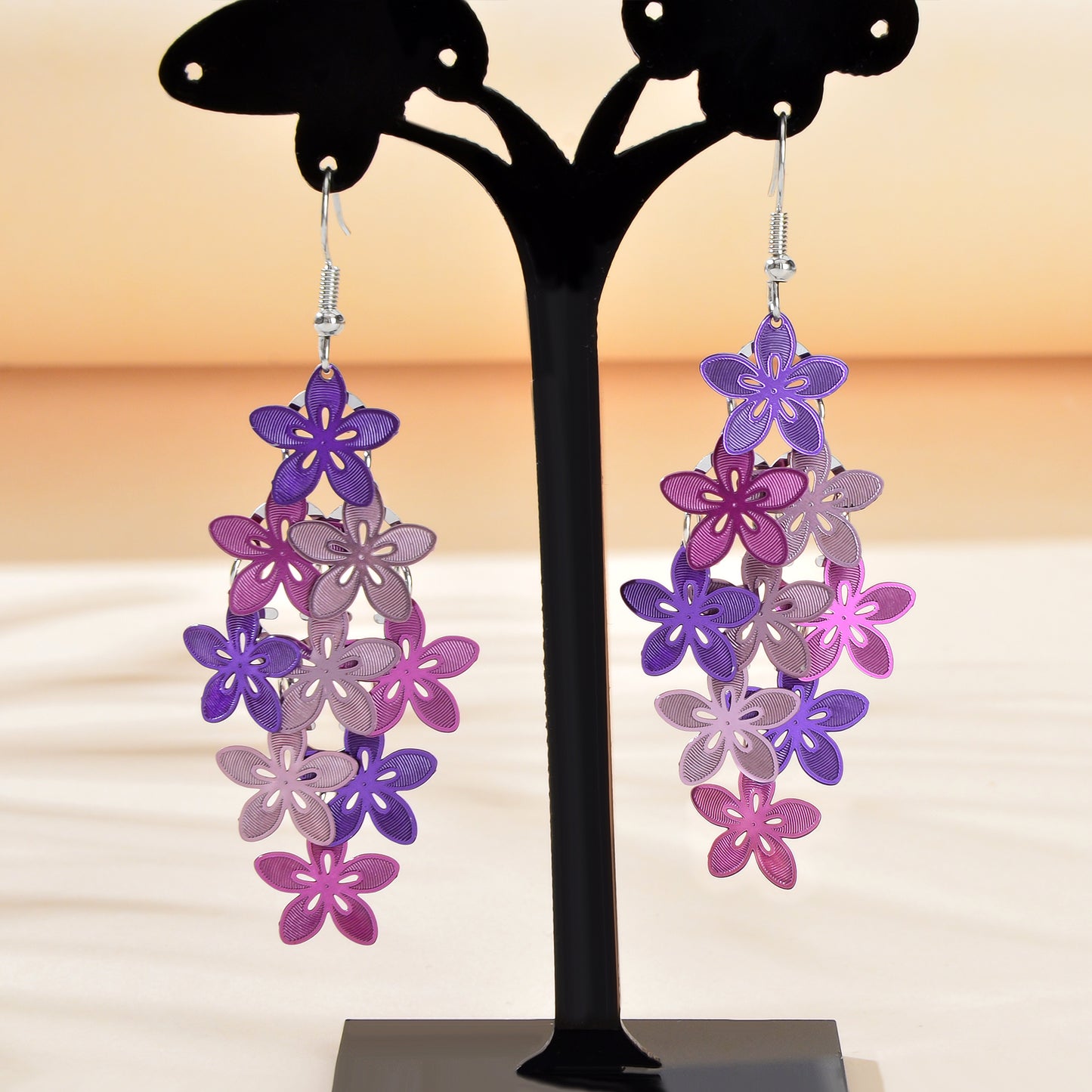 Fashion Colorful Multiple Layered Flower Dangle Chandelier Earrings Women Party Jewelry Accessories