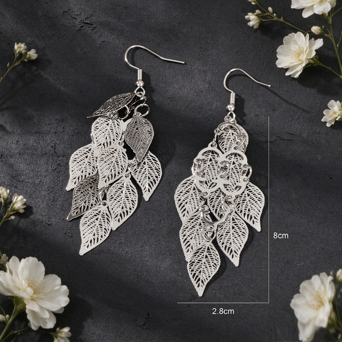 Hollow Multi Layer Leaf Tassel Dangle Earrings Boho Vacation Party Jewelry Gift