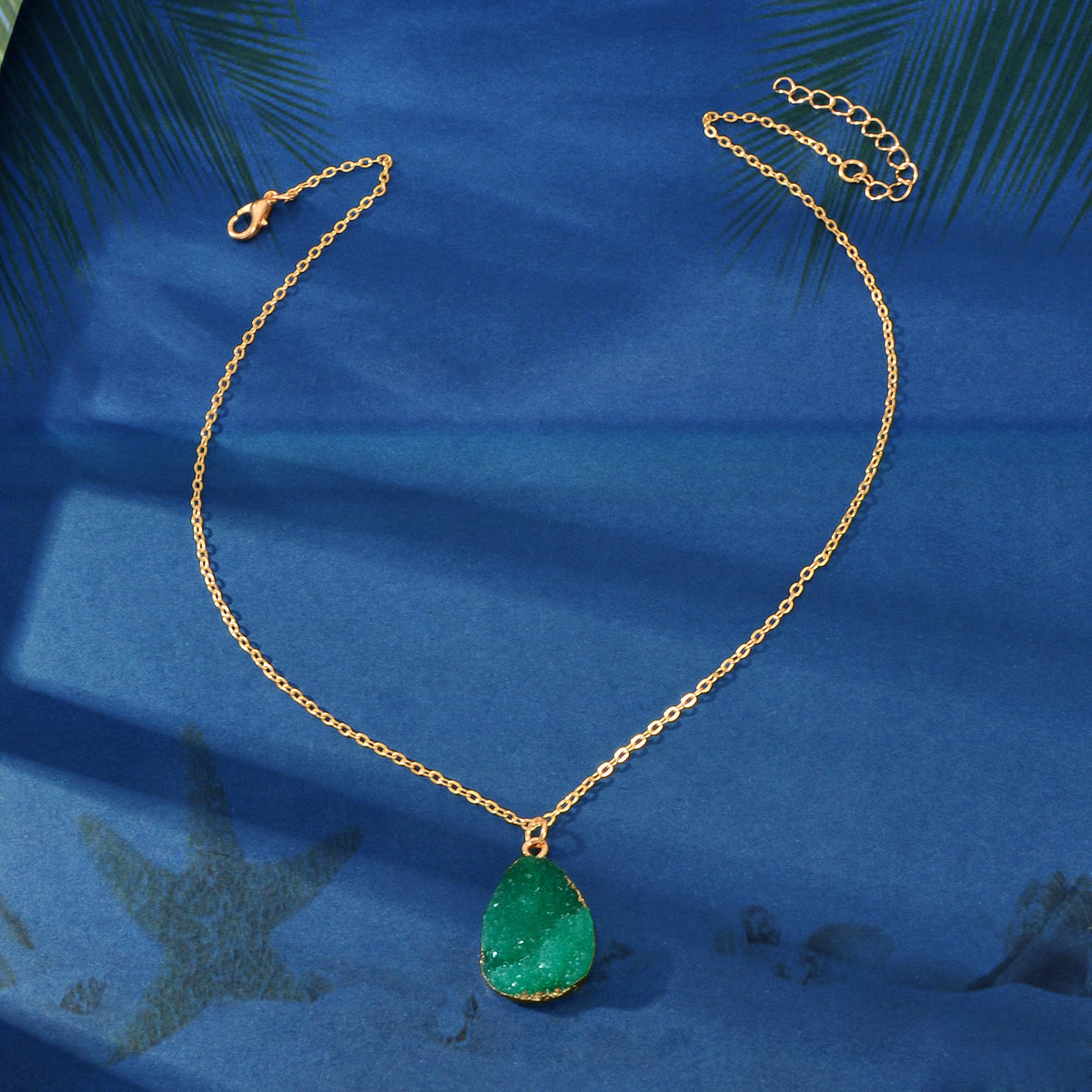Boho Chic Gold Chain Colorful Stone Resin Water Drop Pendant Ethnic Necklace