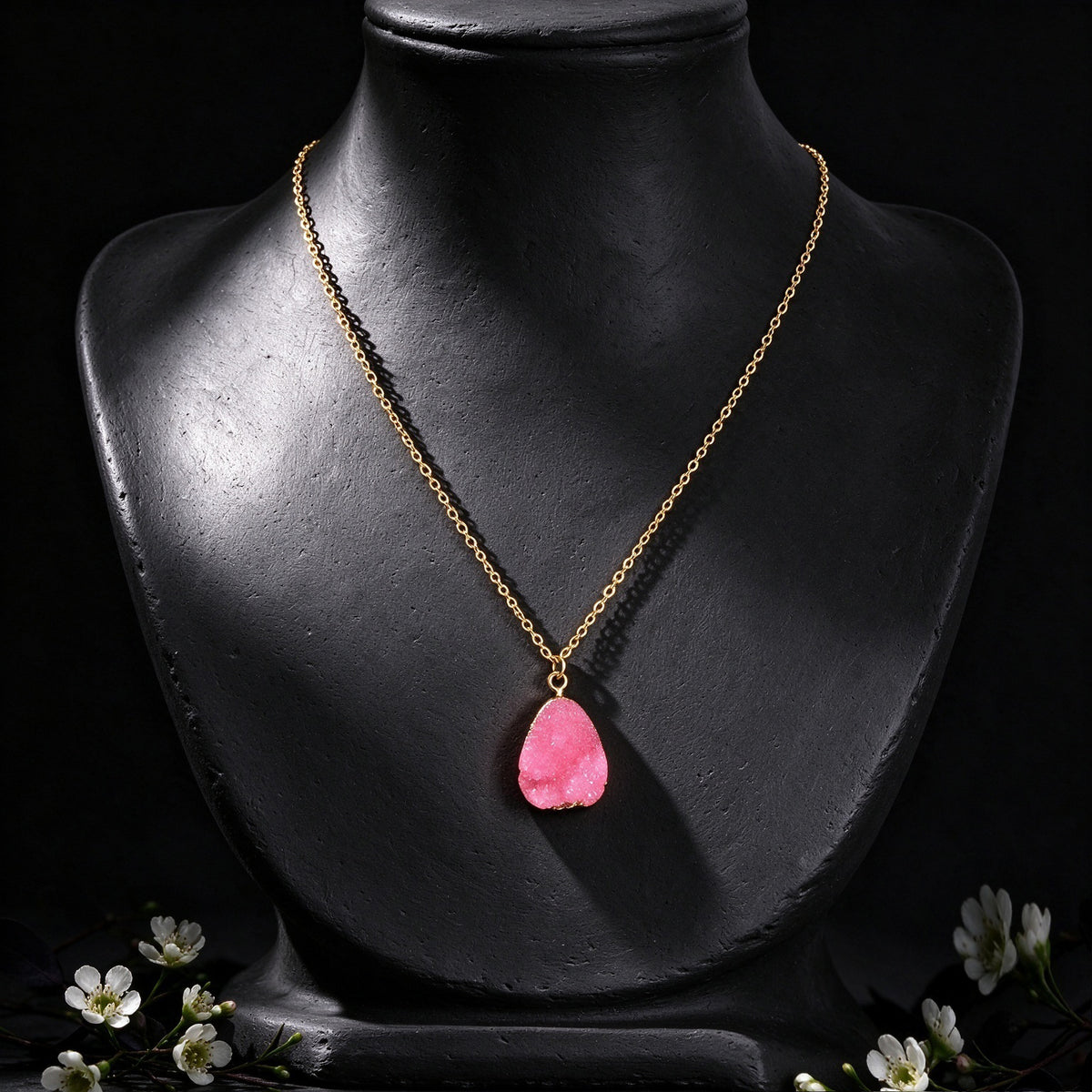 Boho Chic Flower Cluster Water Drop Pendant Necklace Gold Chain Vacation Jewelry