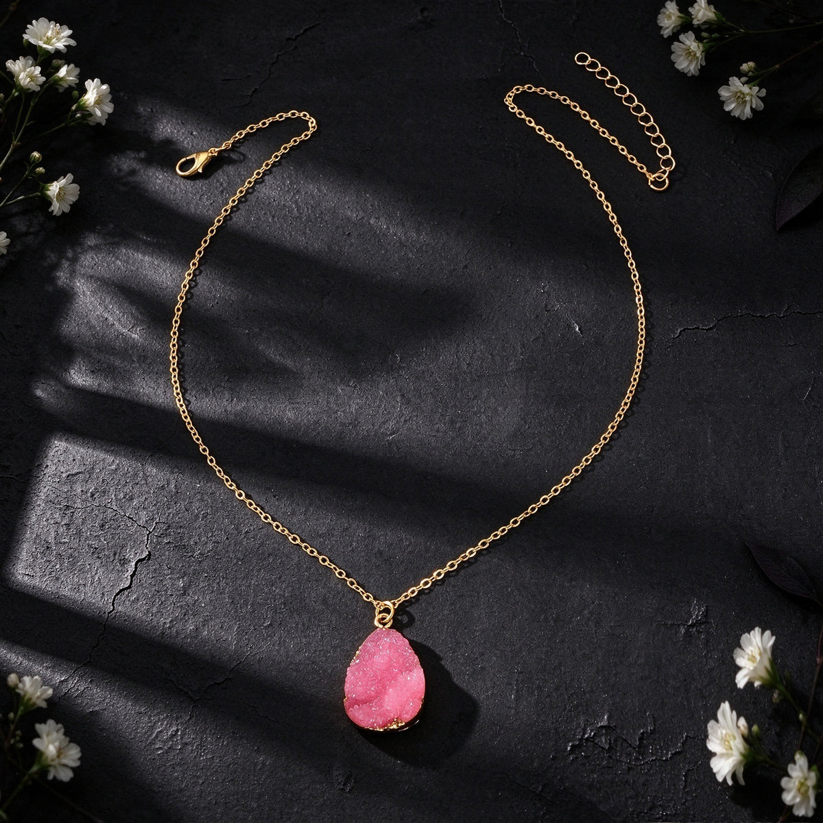 Boho Chic Flower Cluster Water Drop Pendant Necklace Gold Chain Vacation Jewelry