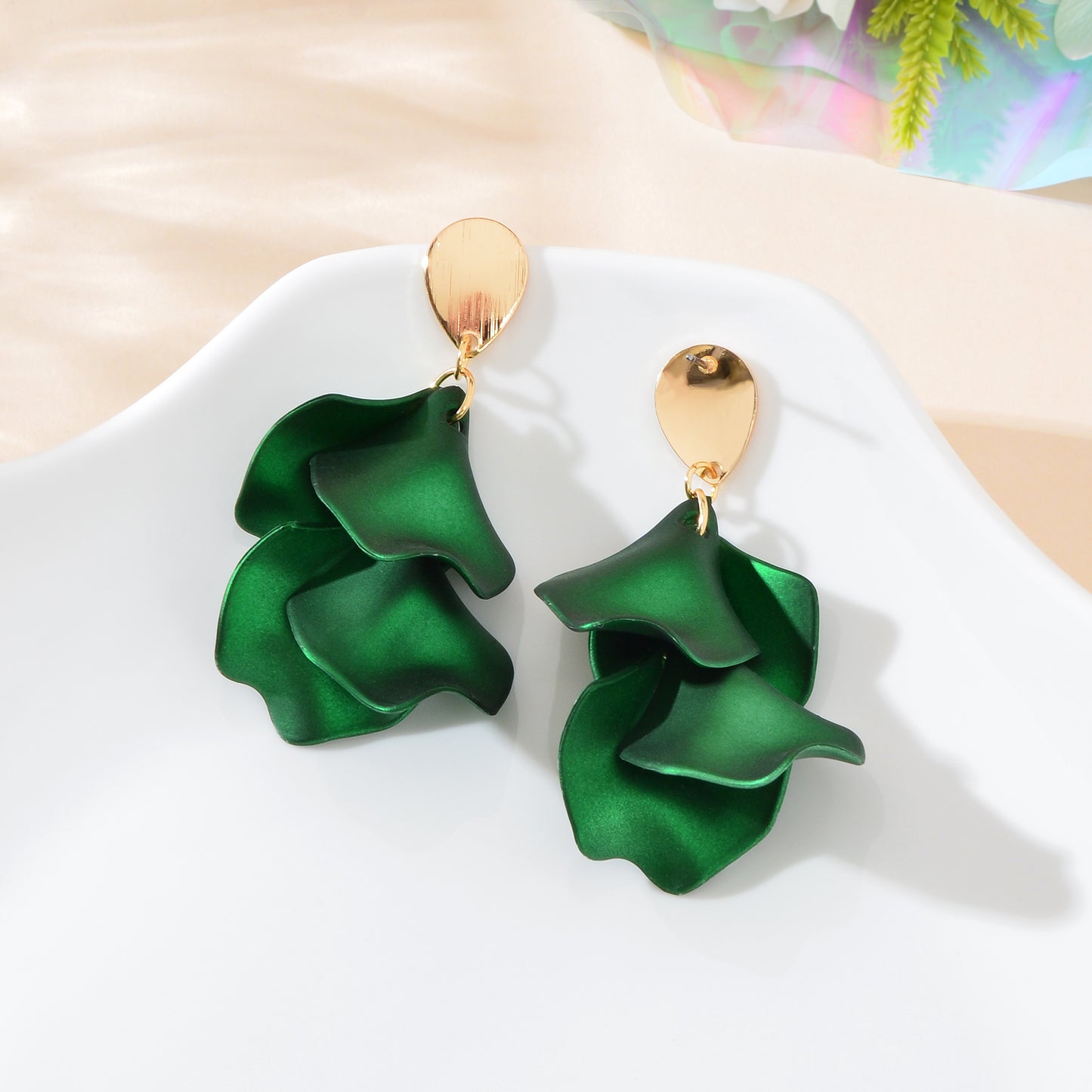 1pair Elegant Flower Petal Dangle Earrings for Women Daily Dating Party Jewelry