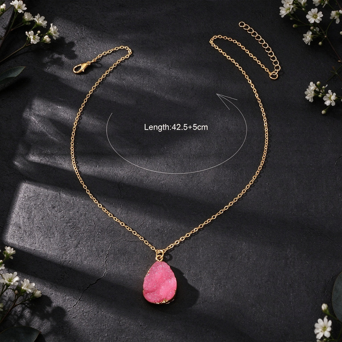Boho Chic Flower Cluster Water Drop Pendant Necklace Gold Chain Vacation Jewelry