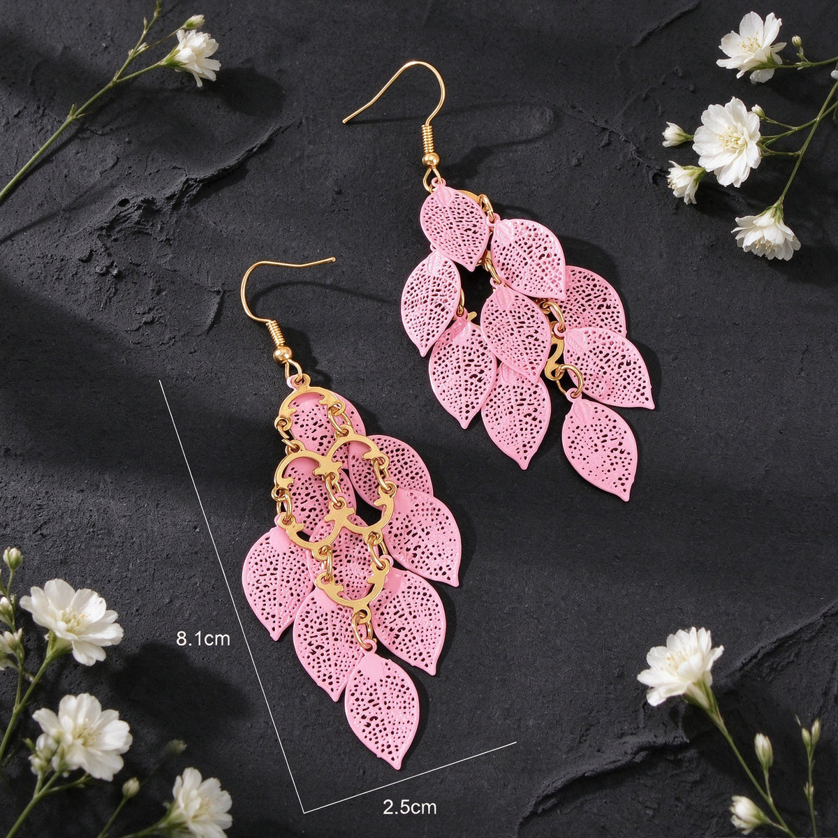 Hollow Multi Layer Leaf Tassel Dangle Earrings Boho Vacation Party Jewelry Gift