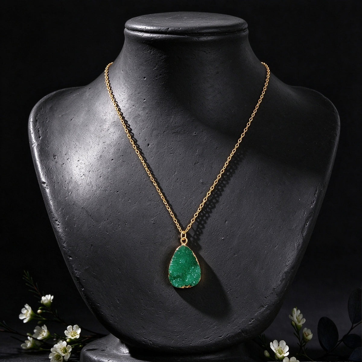 Boho Chic Flower Cluster Water Drop Pendant Necklace Gold Chain Vacation Jewelry