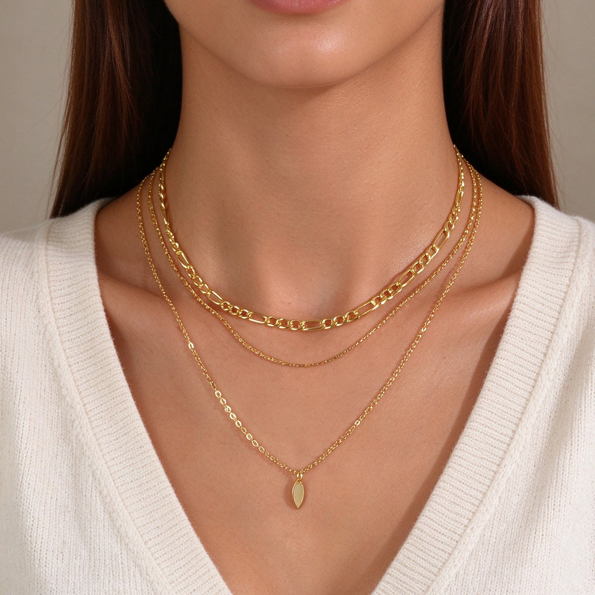 2PCS Gold Silver Layered Figaro Chain Leaf Pendant Necklace Dainty Jewelry gift