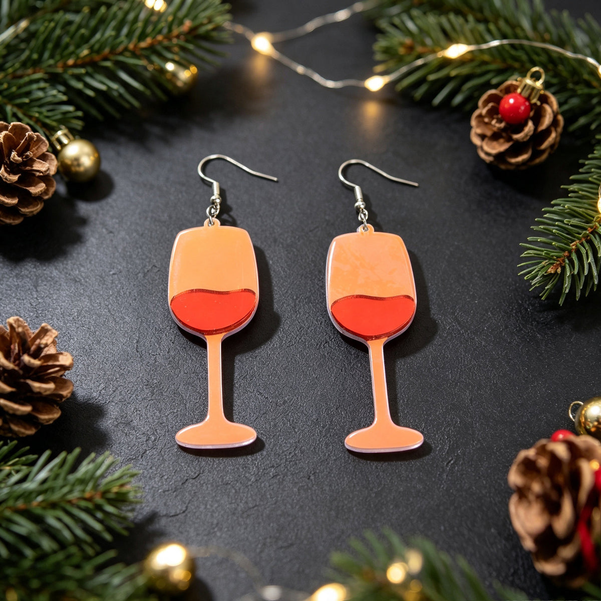 Fun Red Wine Cup Acrylic Dangle Earrings Christmas Party Bar Holiday Jewelry
