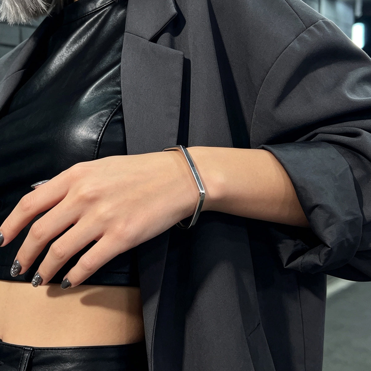 Minimalist Geometric Metal Open Cuff Bangle Modern Daily Officework Jewellery