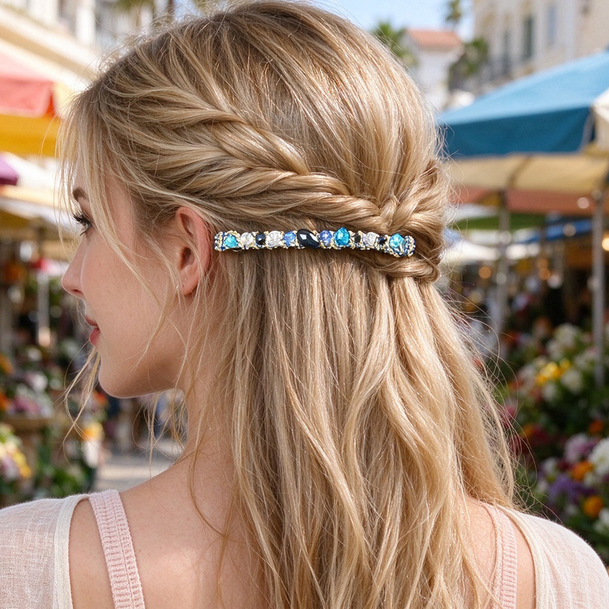 Retro Multicolour Resin Beads Long Hair Clip Beach Vacation Party Hair Accessory