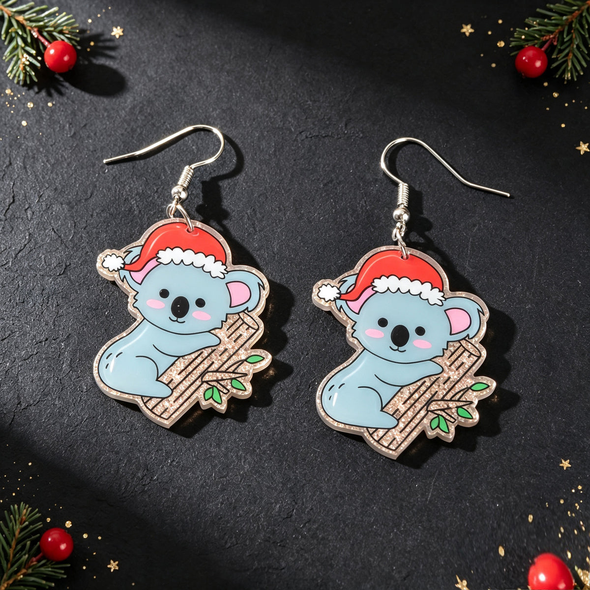 Santa Hat Koala Dangle Earrings Cute Animal Jewelry Christmas Festival Accessories Gift