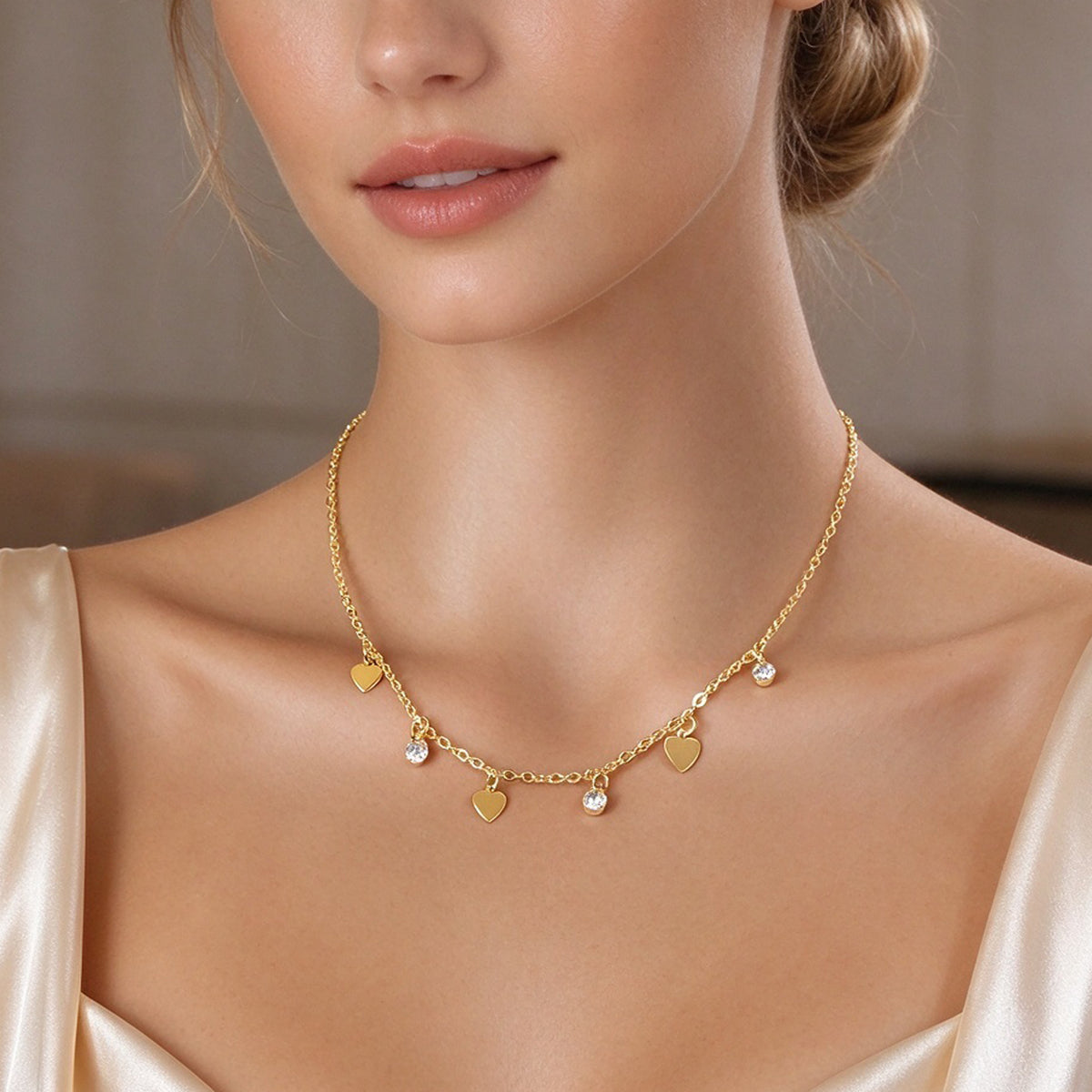 Gold Silver Chain Shiny Heart Pendant Necklace Romantic Dating Party Jewellery