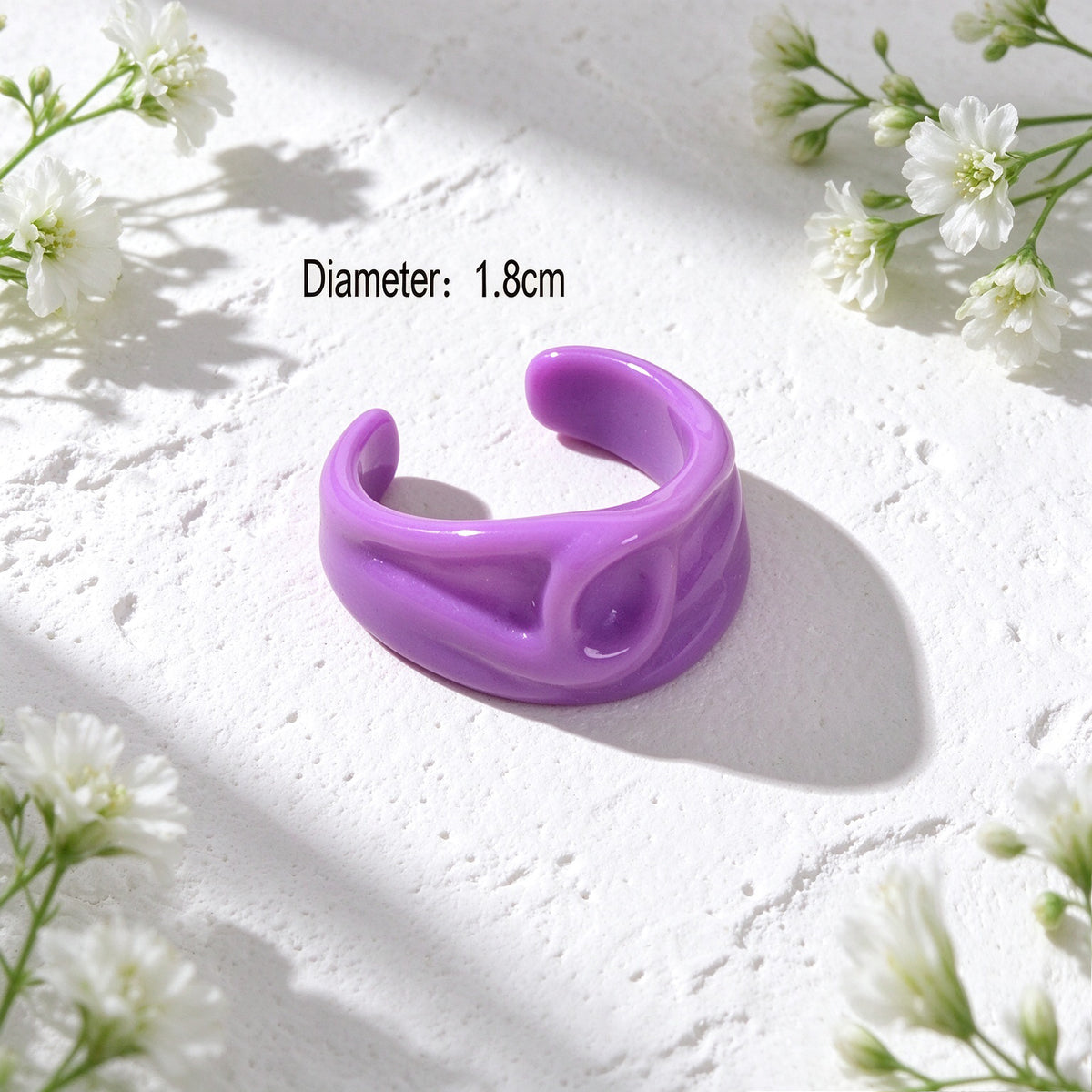 Creative Purple Resin Wide Band Open Finger Ring Boho Beach Vacation Jewellery
