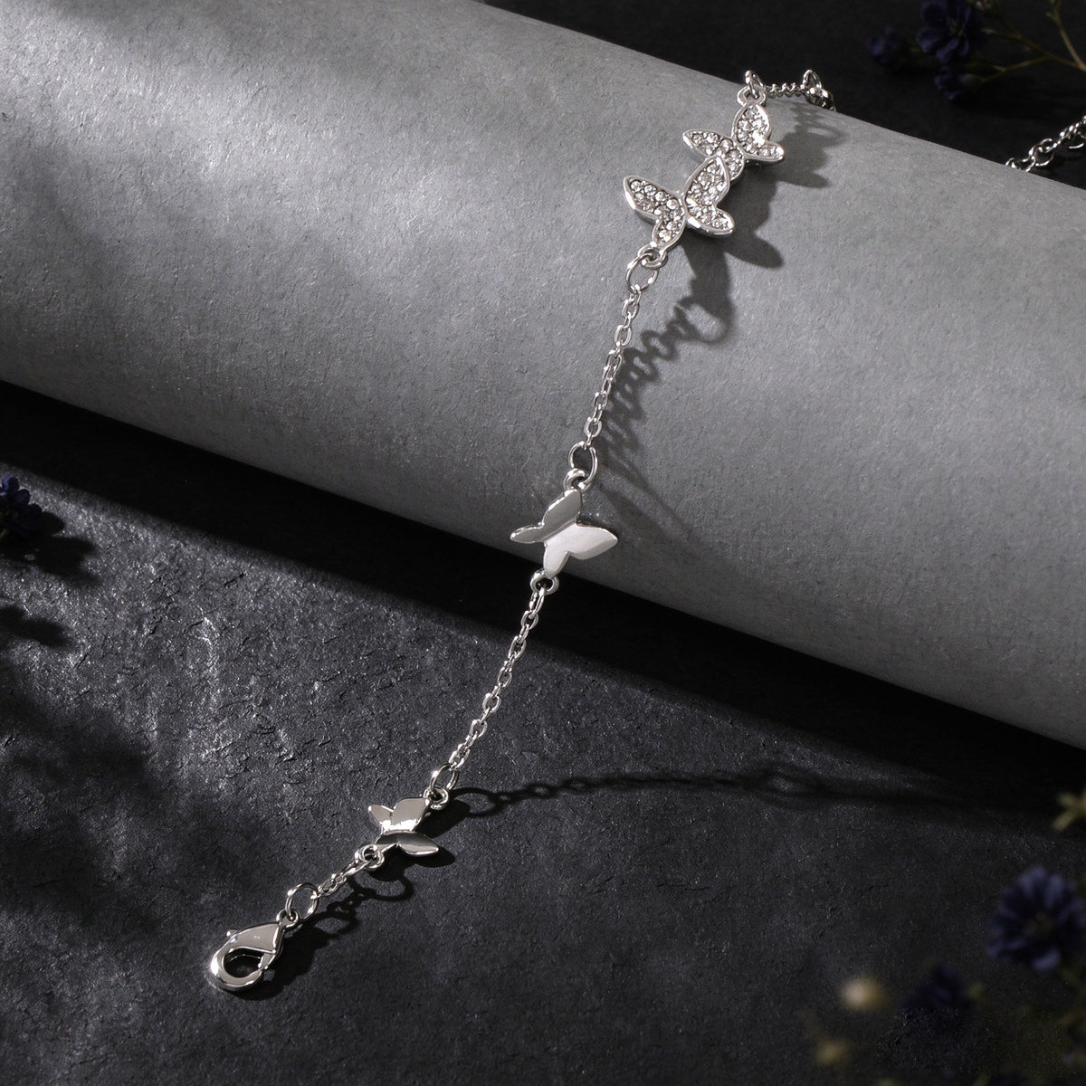 Silver Shiny Butterfly Charm Bracelet Adjustable Dainty Party Daily Jewelry Gift