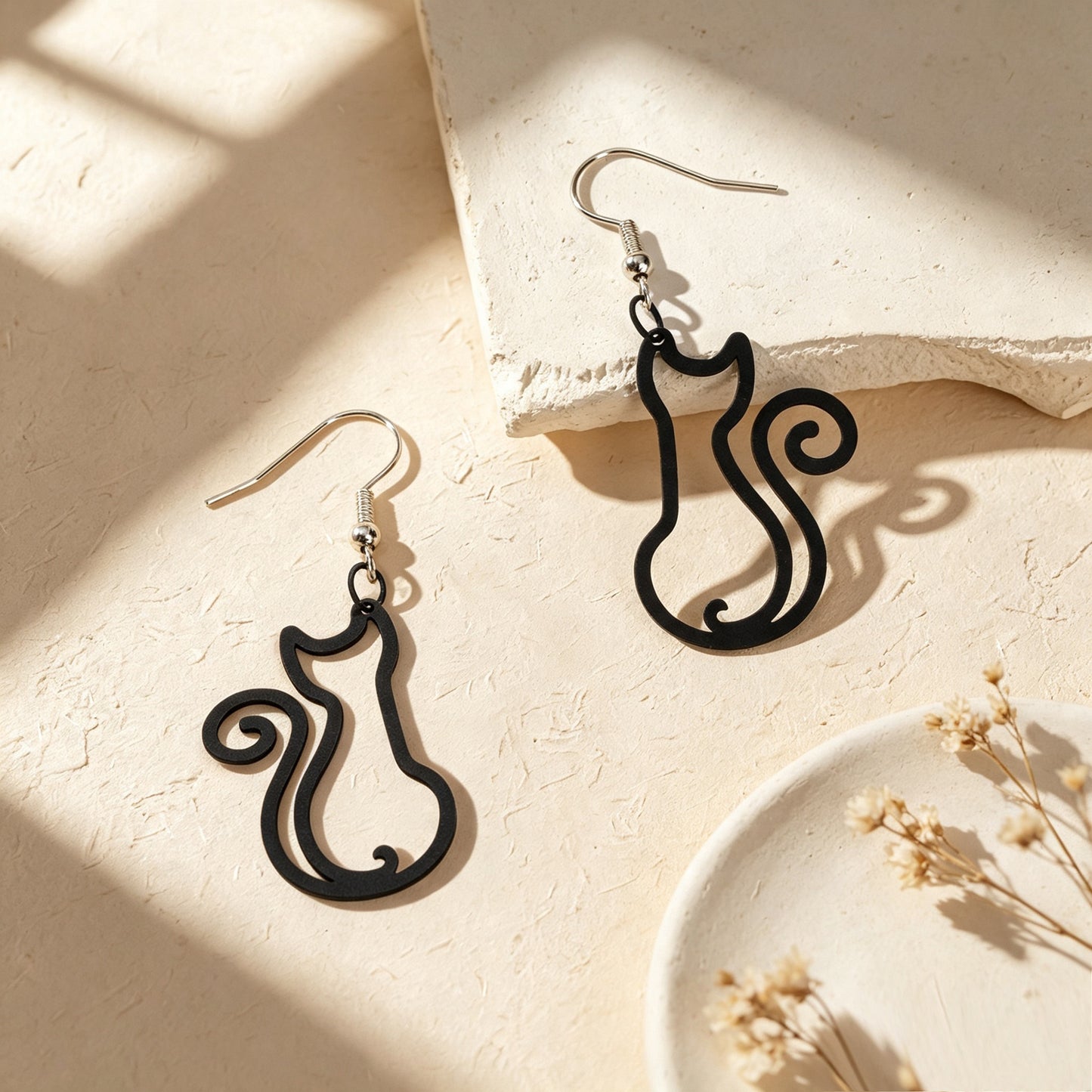 Hollow Cat Dangle Earrings Cute Animal Theme Accessory Minimalist Daily Party Jewelry Gift