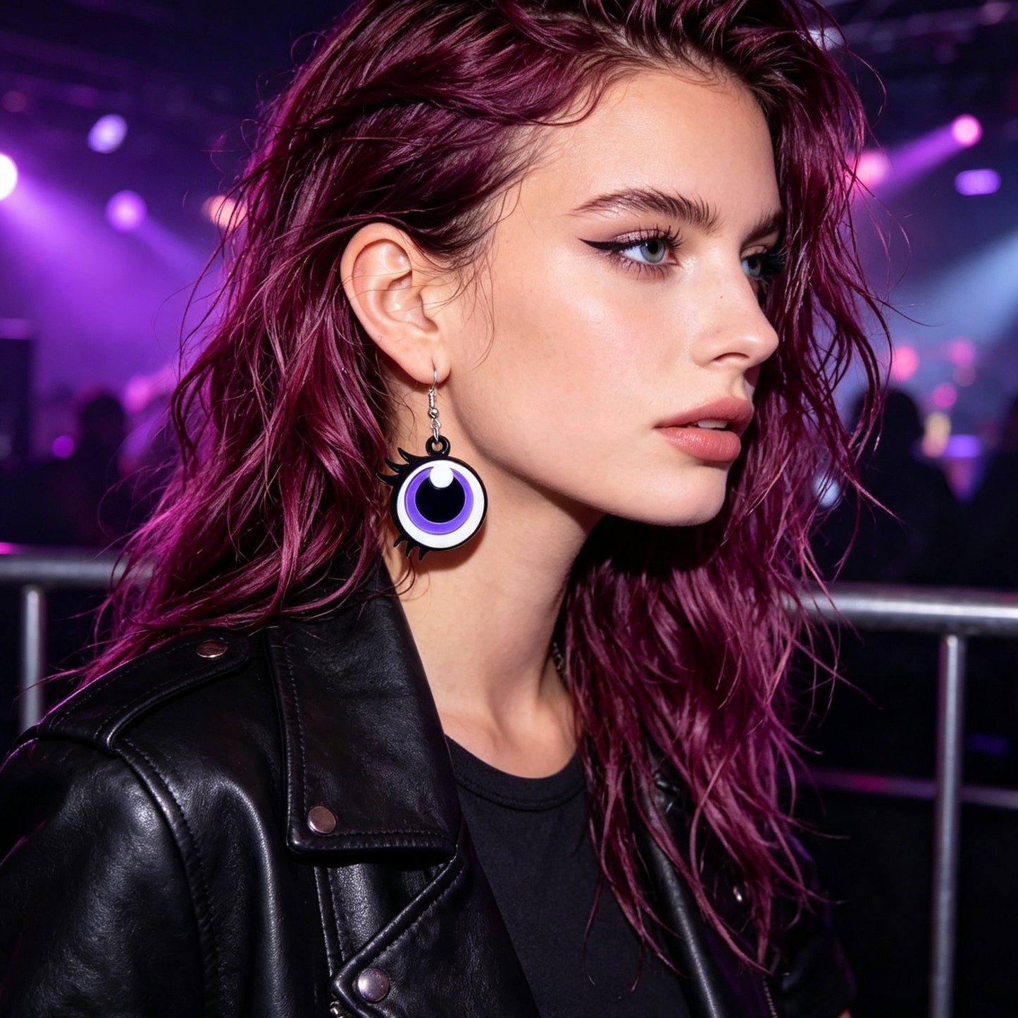 Y2k Playful Purple Eye Statement Earrings Nightclub Party Cosplay Personality Jewelry Accessories