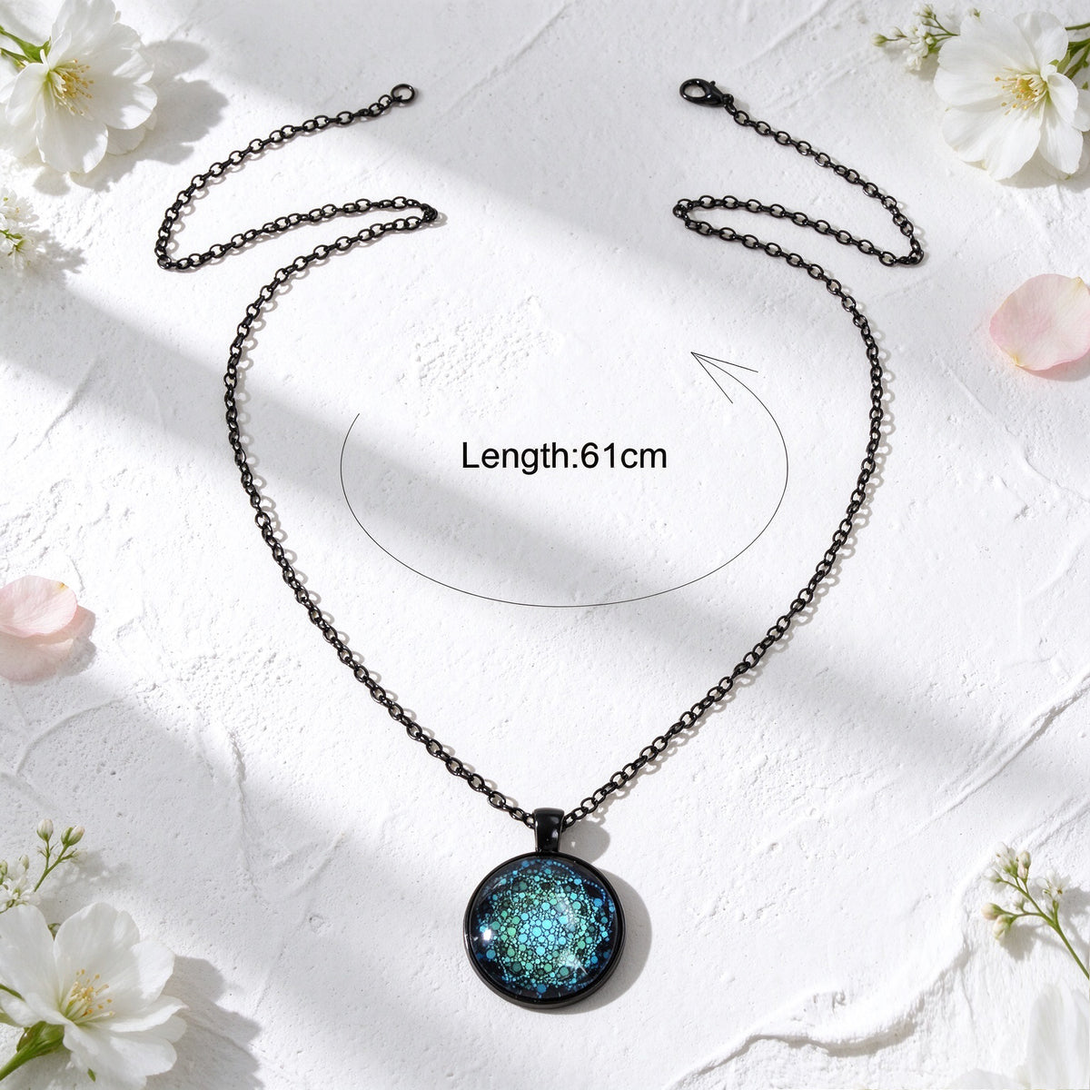 Vintage Black Chain Mandala Pattern Round Pendant Necklace Halloween Jewellery
