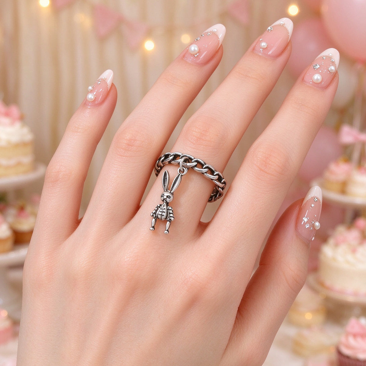 Gothic Antique Silver Skull Rabbit Open Finger Ring Halloween Hip Hop Jewellery