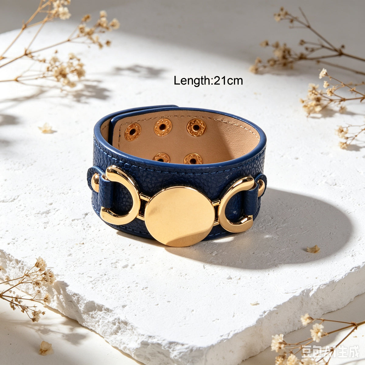 PU Leather Adjustable Wide Bracelet Punk Metal Round Geometric Wrist Accessories