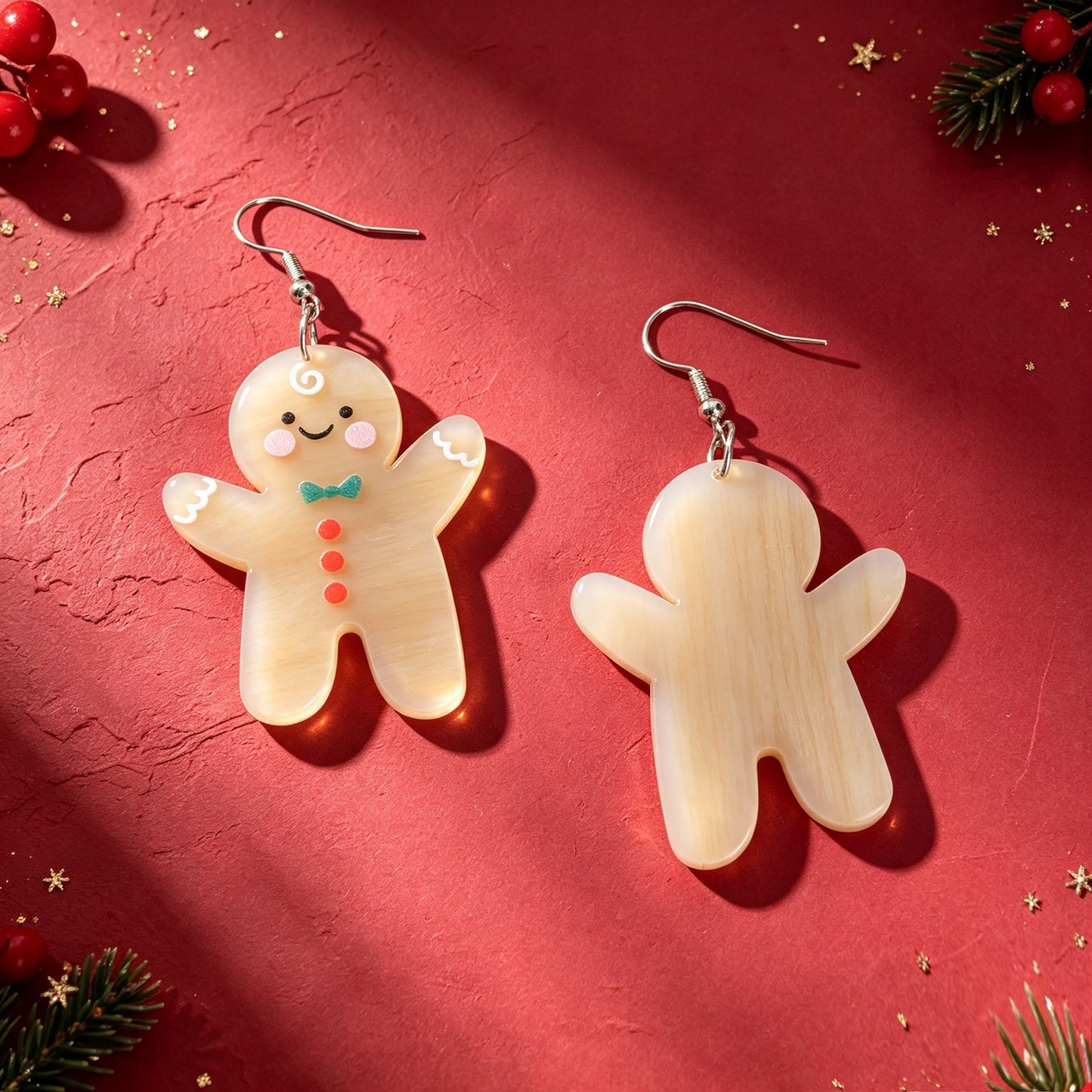 Cartoon  Christmas Gingerbread Man Drop Earrings Holiday Cute Sweet Jewelry