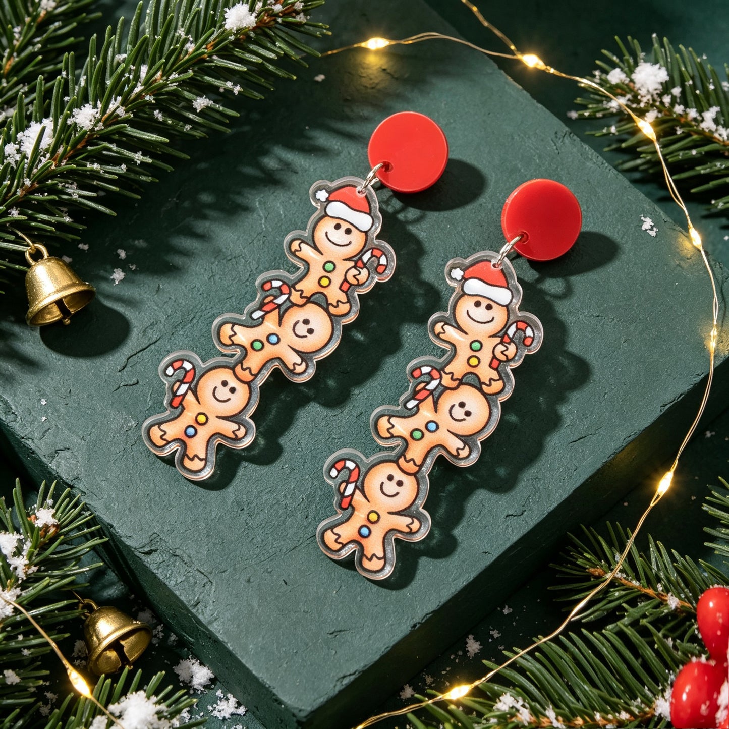Festive Christmas Stacked Gingerbread Man Earrings Cute Holiday Party Accessory