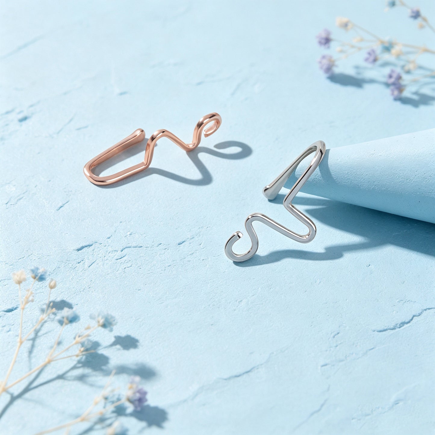2pcs Dainty Summer Beach Zigzag Ear Cuffs No Piercing Silver Cartilage Ear Clips