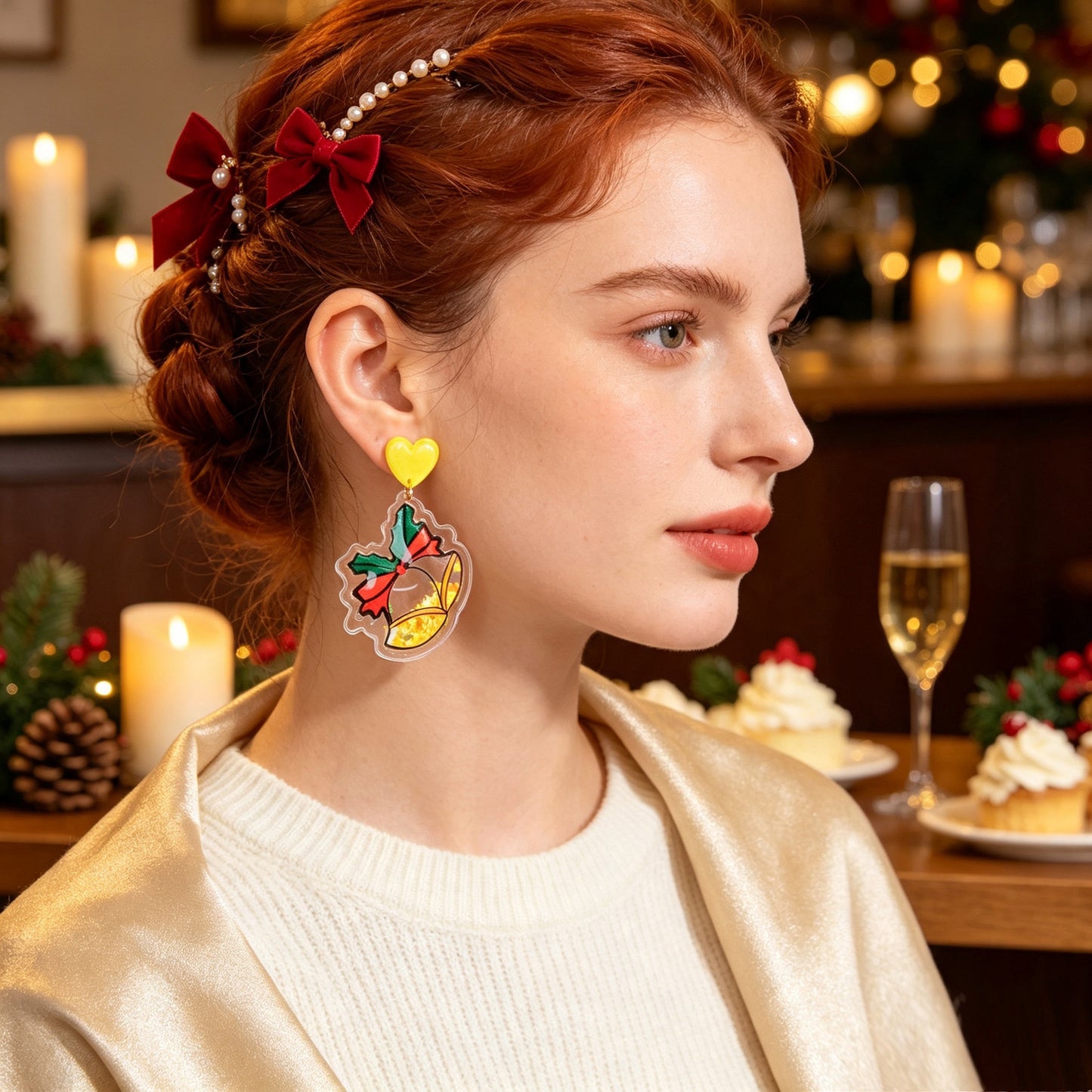 Christmas Heart lovely Star Bell Dangle Earrings Acrylic Xmas Party Jewelry Gift