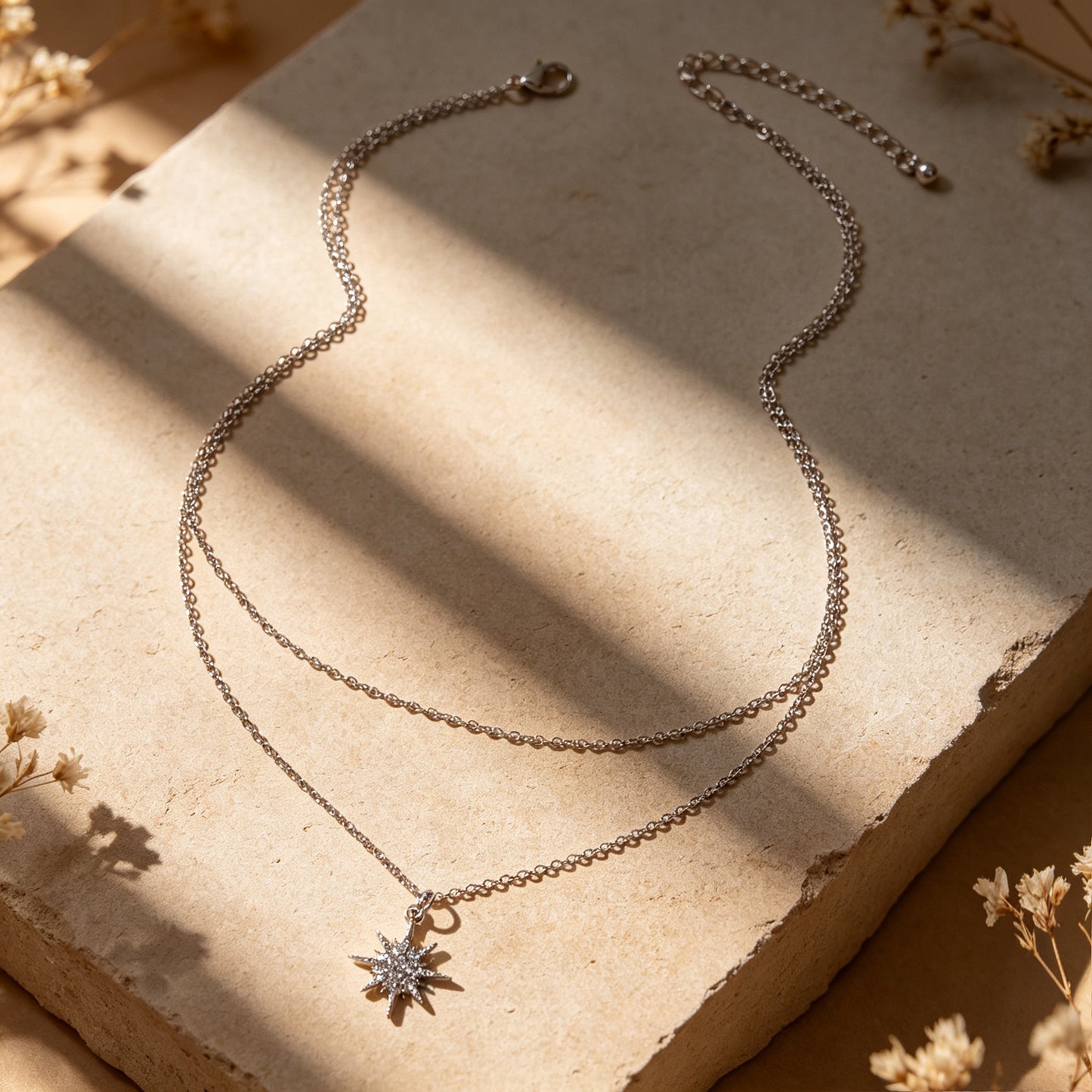 Silver Multi‑Chain Crystal Star Pendant Necklace Fashion Layered Jewellery Gift