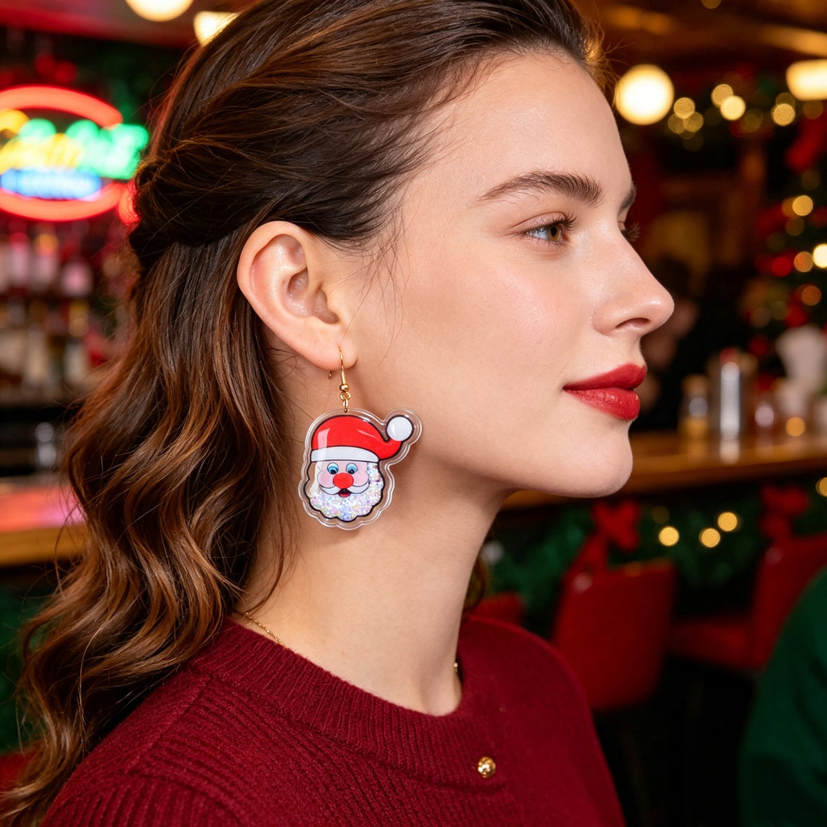 Star Sequin Filled Christmas Santa Claus Drop Earrings Clear Acrylic Material Festival Jewelry Gift