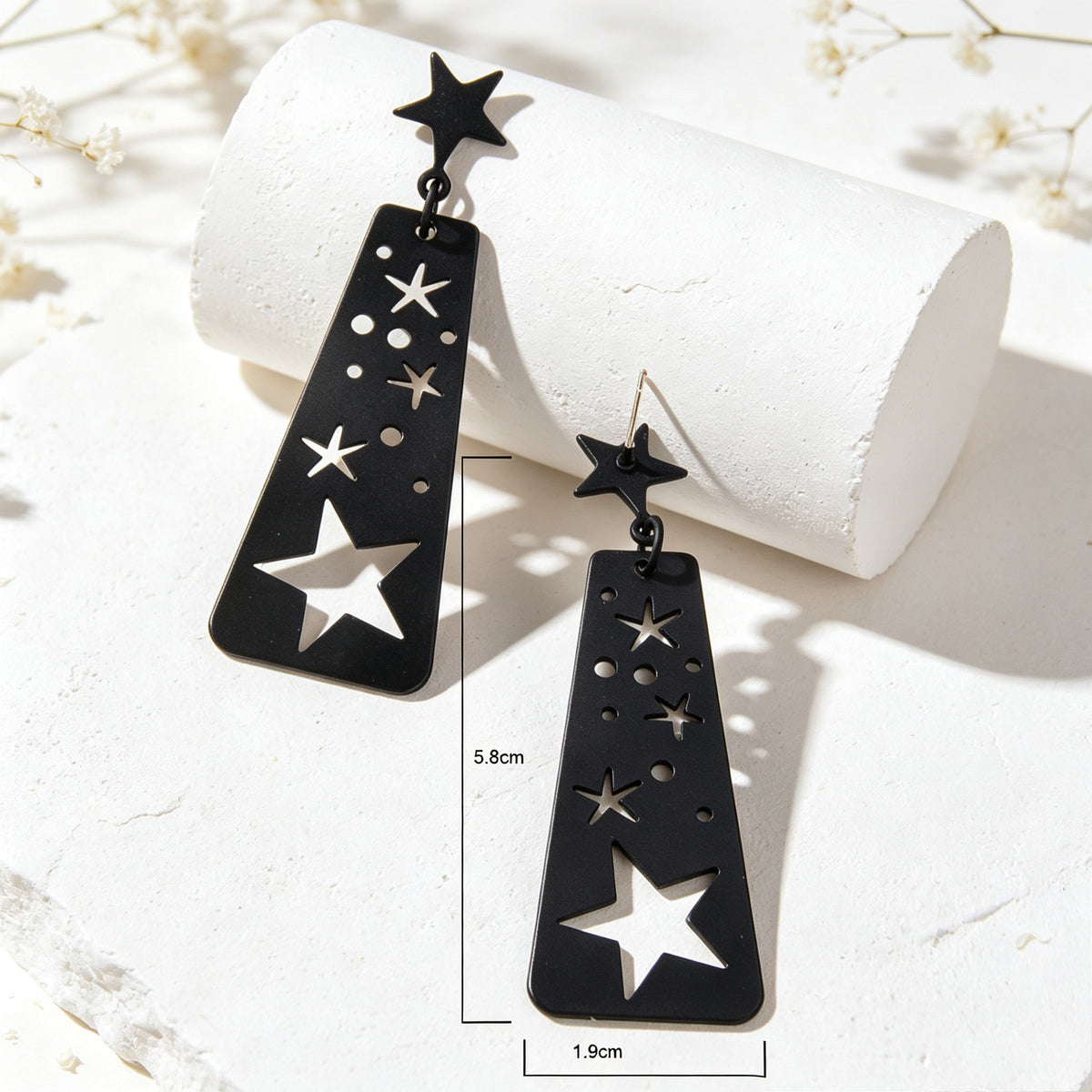 Creative Jewelry Party Black Hollow Star Trapezoid Geometric Long Dangle Earring