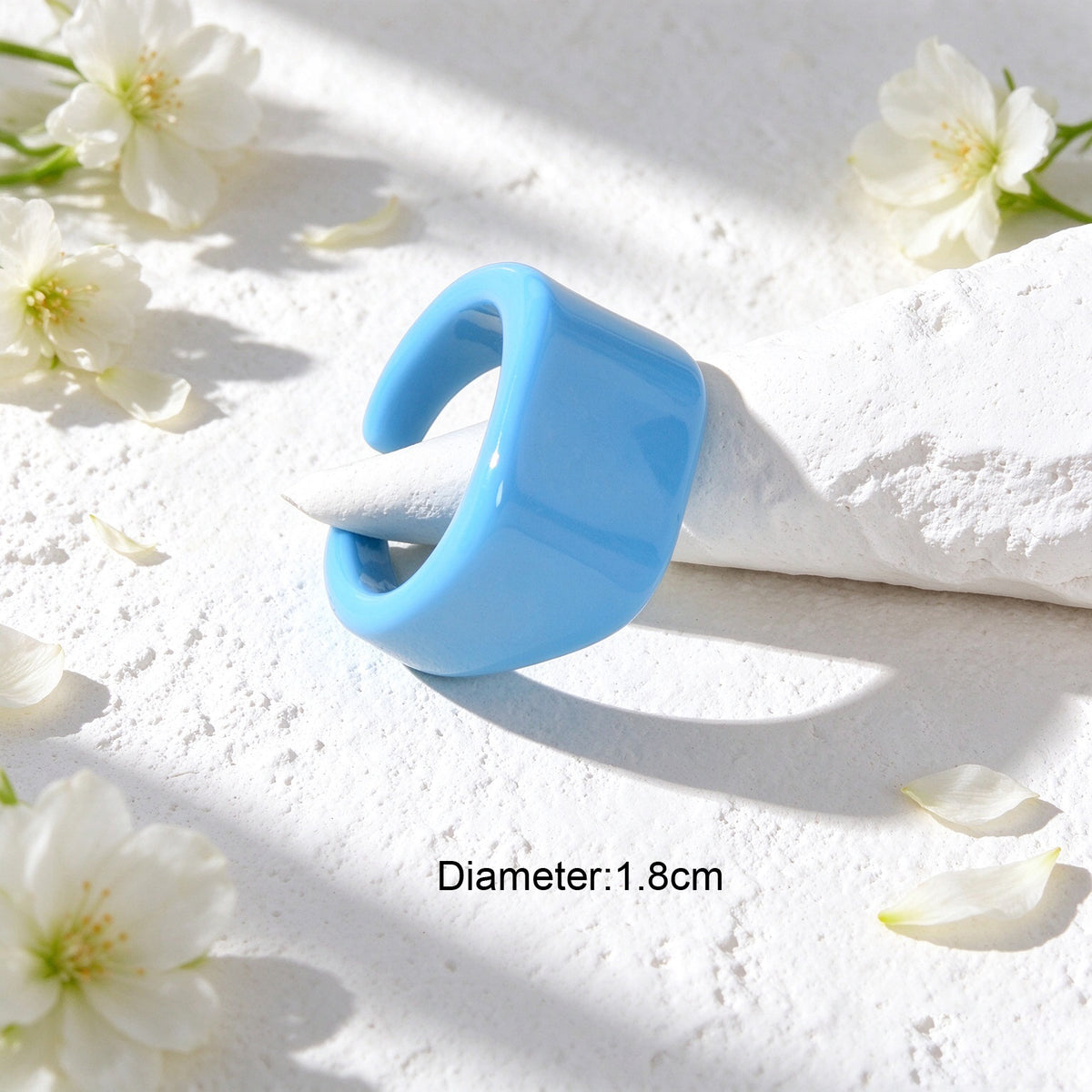 Blue Resin Wide Band Adjustable Open Finger Ring Boho Daily Vacation Jewellery
