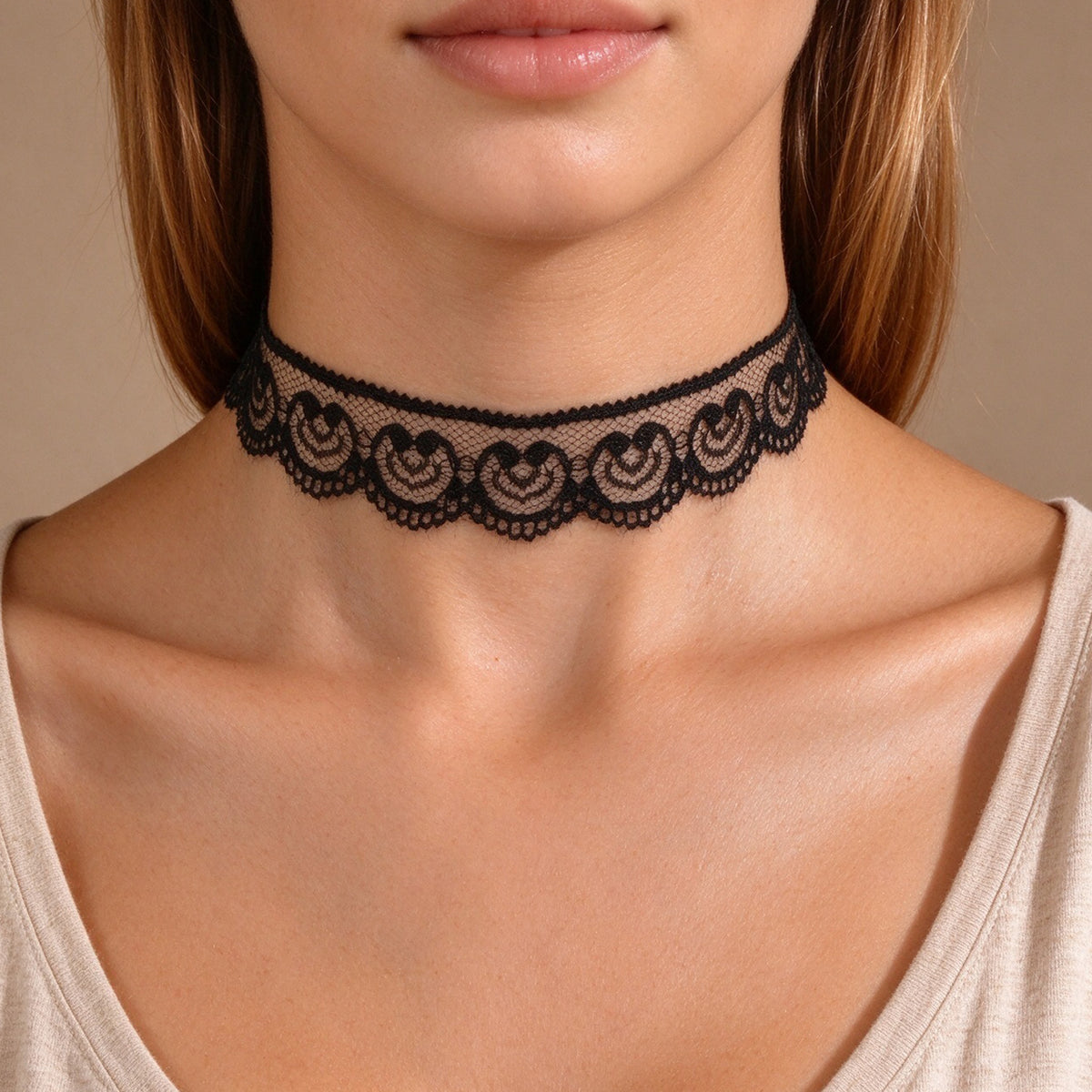 Vintage Sexy Heart Black Gothic Victorian Scalloped Lace Choker Collar Necklace