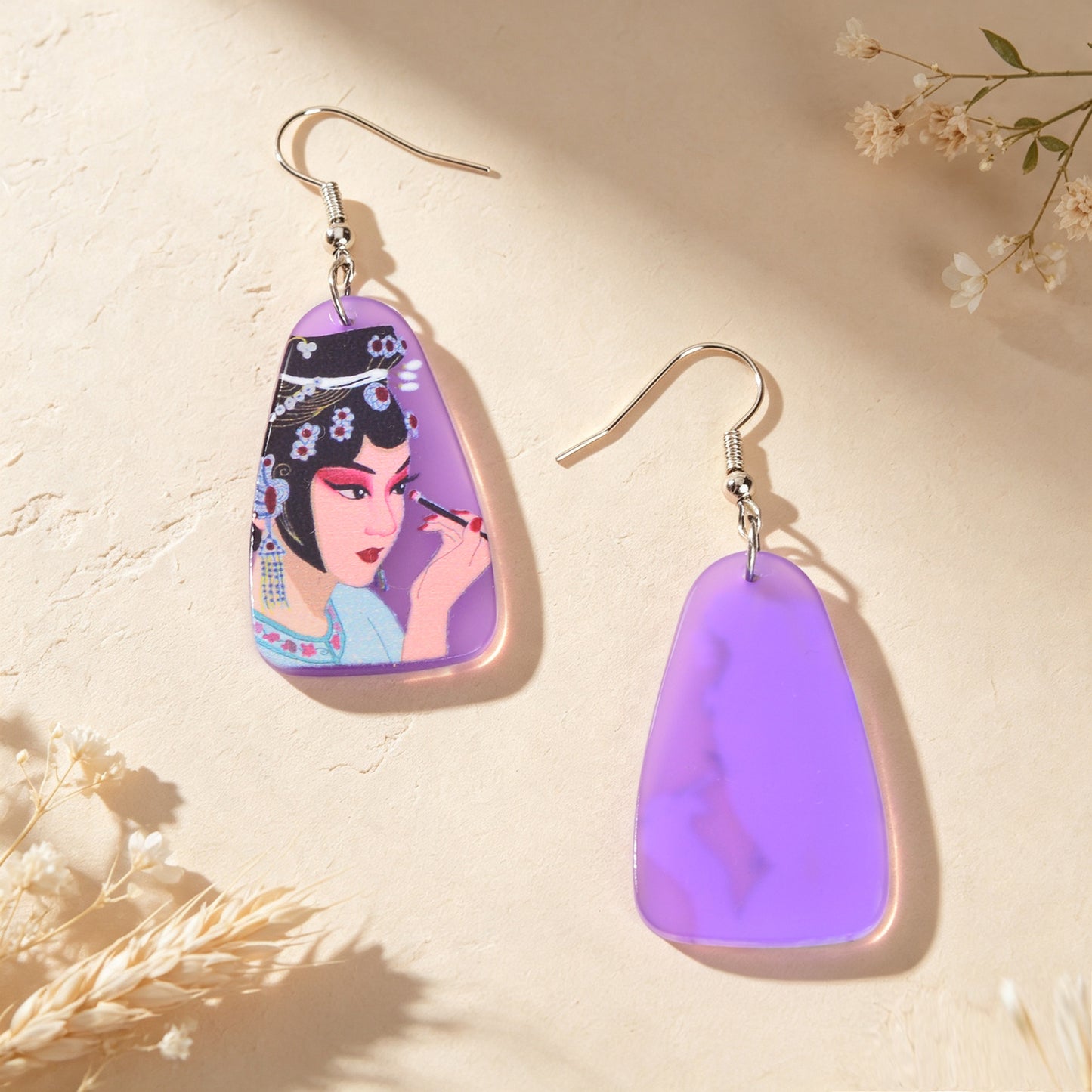 Chinese Opera Figure Purple Acrylic Drop Earrings Party Gift Giving Photoshoot Jewelry